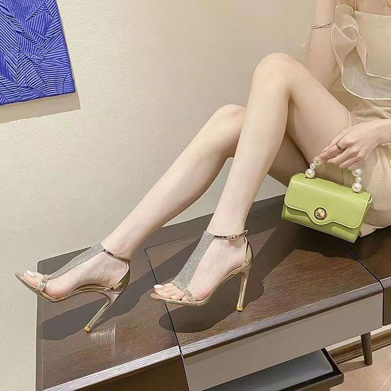 Sexy T-Strap Rhinestone Stiletto Sandals