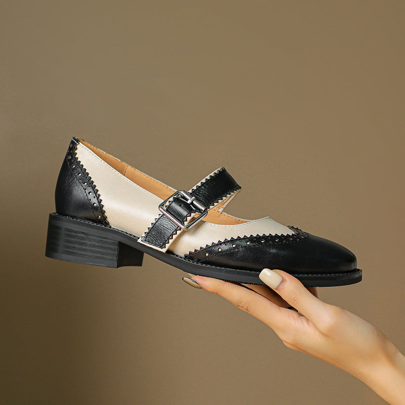 Square Toe Mary Jane Leather Shoes