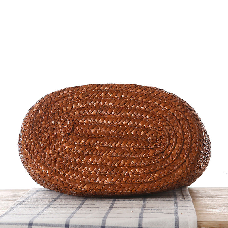 Beaded Shoulder Strap Seaside Straw Bag