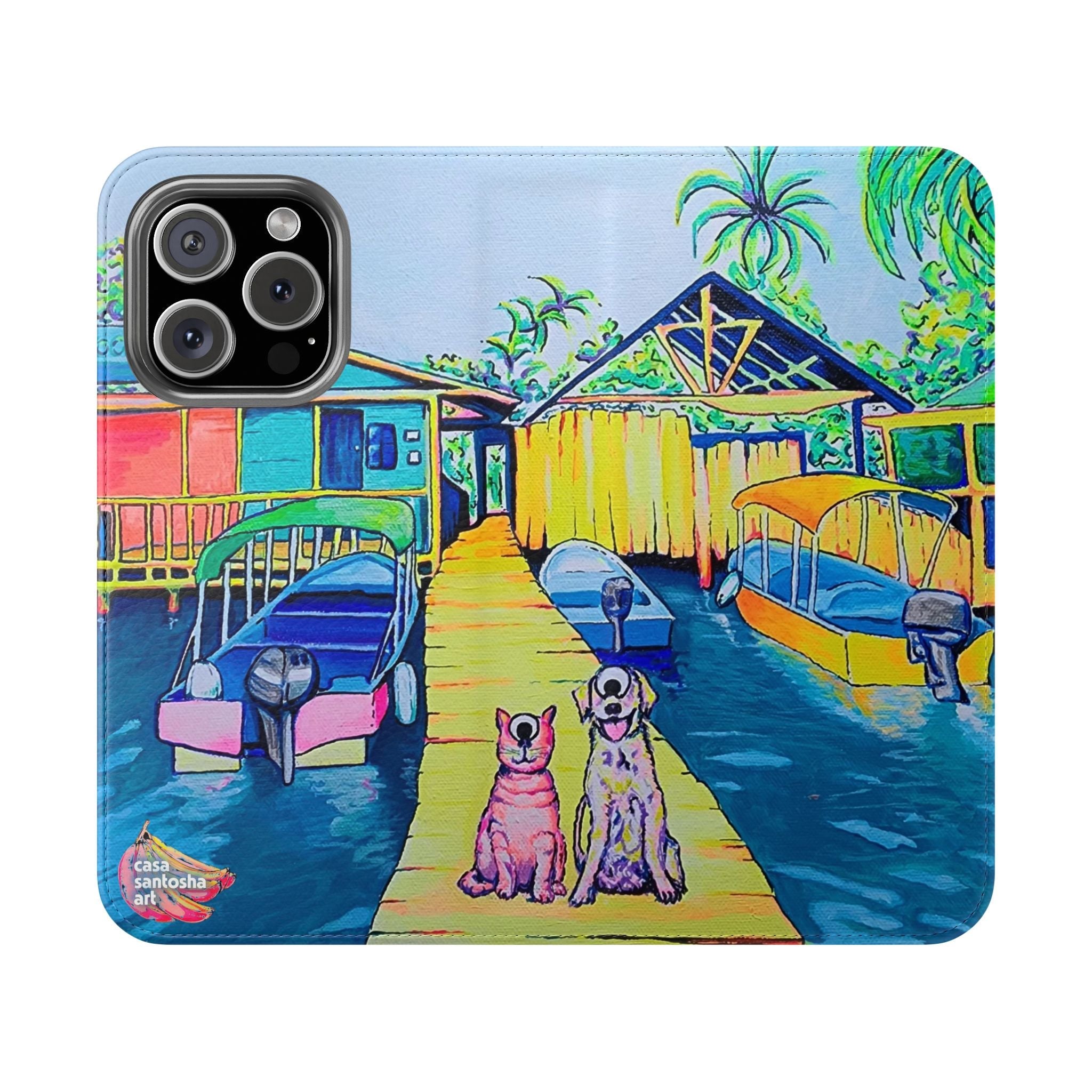 Cyclops Cat and Dog in Bocas Flip Phone Case – Wallet Cover with Card Slots