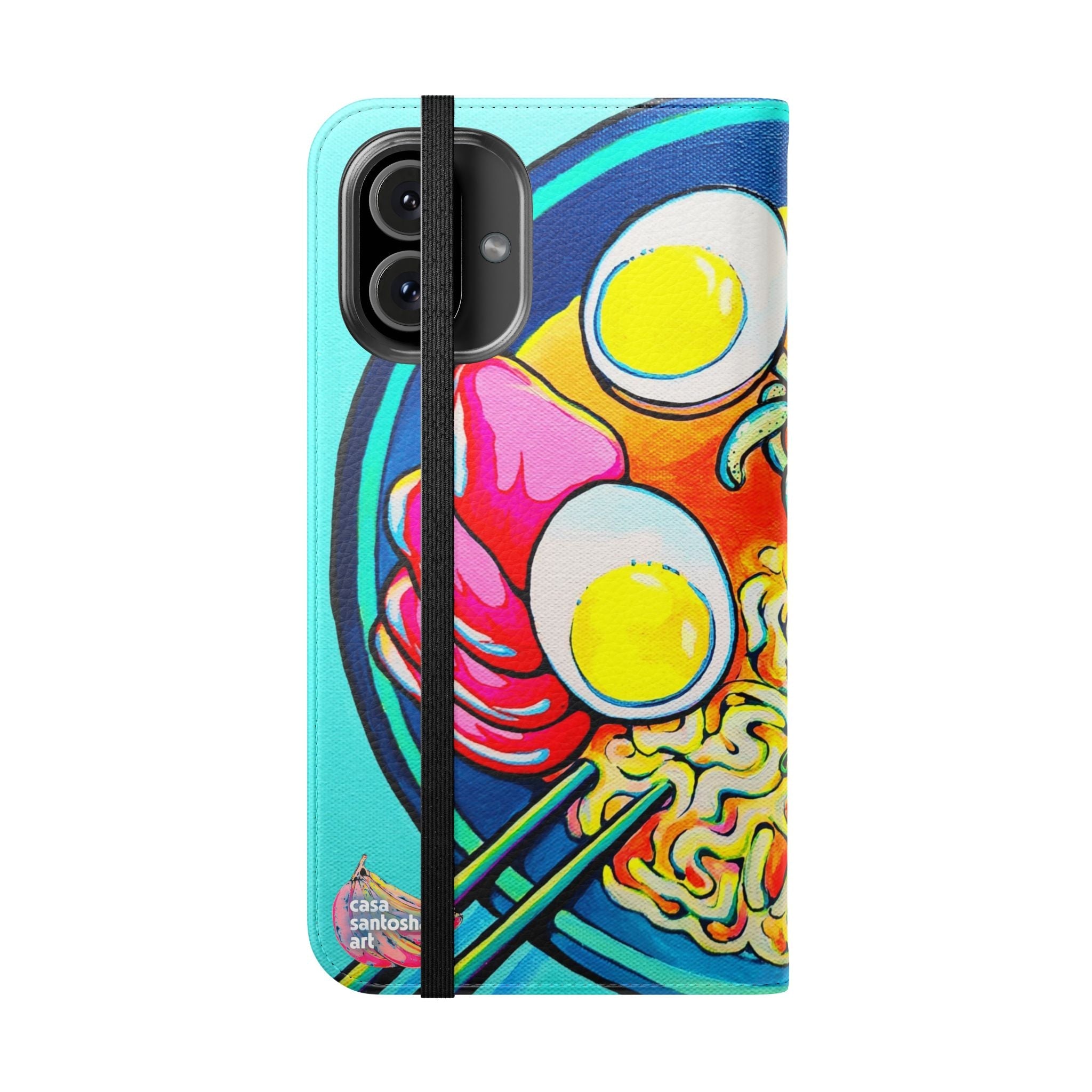 Neon Ramen Flip Phone Case – Wallet Cover with Card Slots