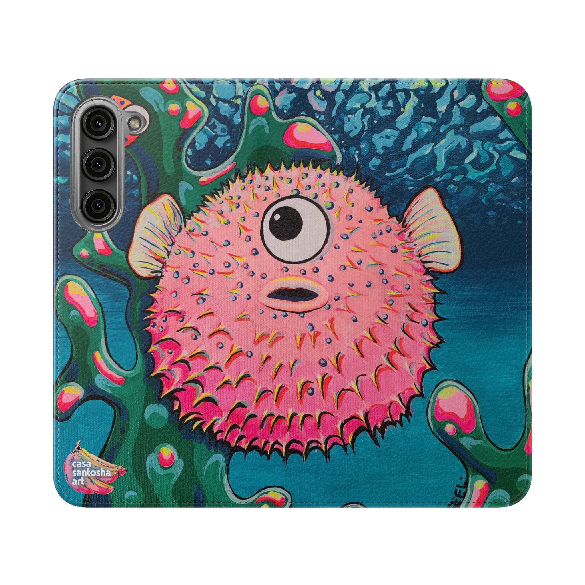Cyclops Pufferfish Flip Phone Case – Wallet Cover with Card Slots