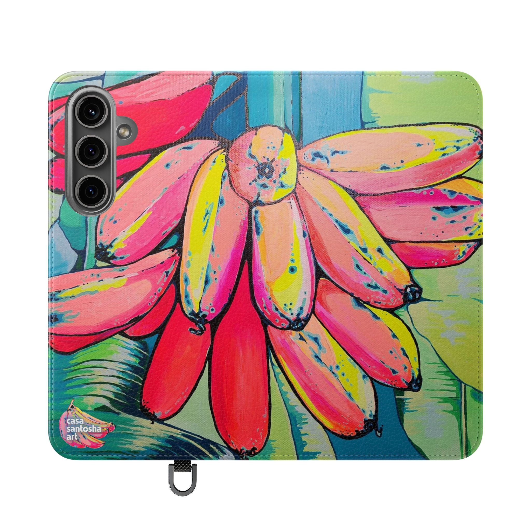 Neon Primitivo Bananas Flip Phone Case – Wallet Cover with Card Slots