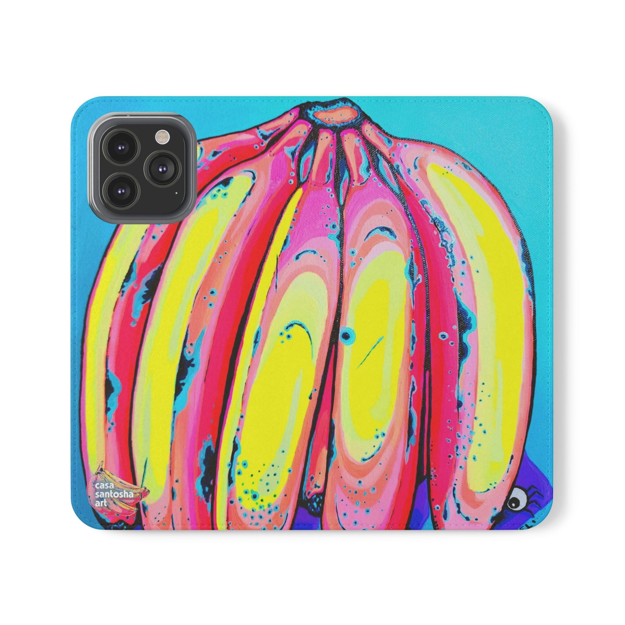 Neon Fat Bananas Flip Phone Case – Wallet Cover with Card Slots