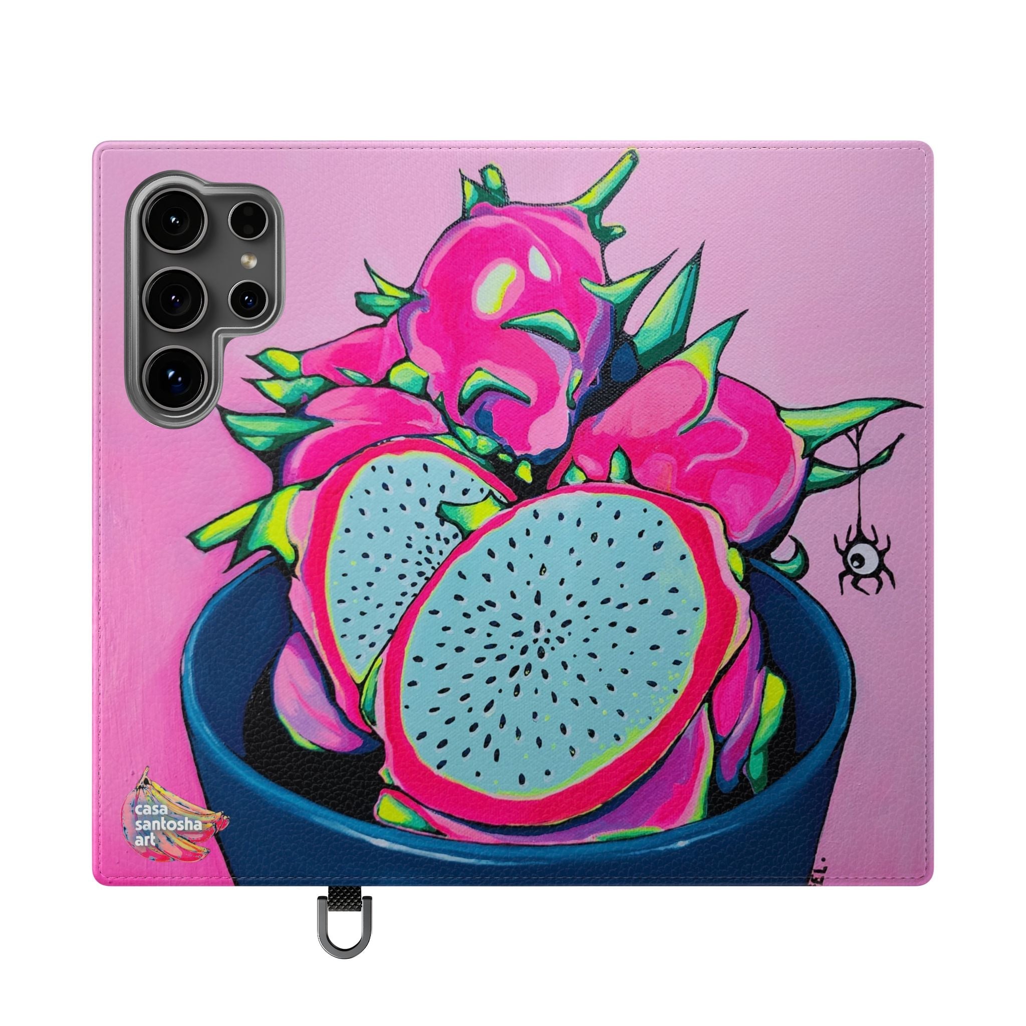 Neon Pink Dragon Fruit Flip Phone Case – Wallet Cover with Card Slots