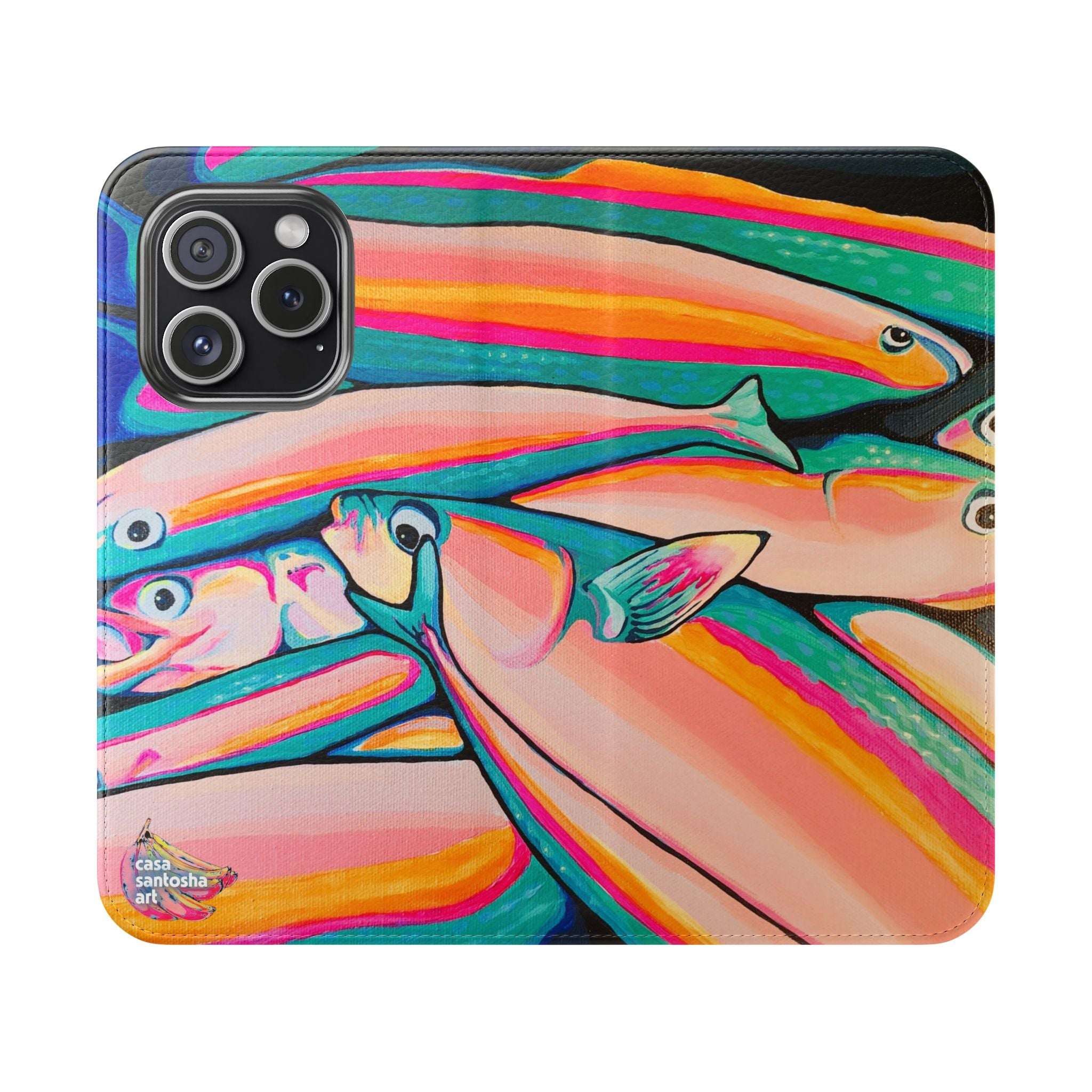 Neon Fish Flip Phone Case – Wallet Cover with Card Slots