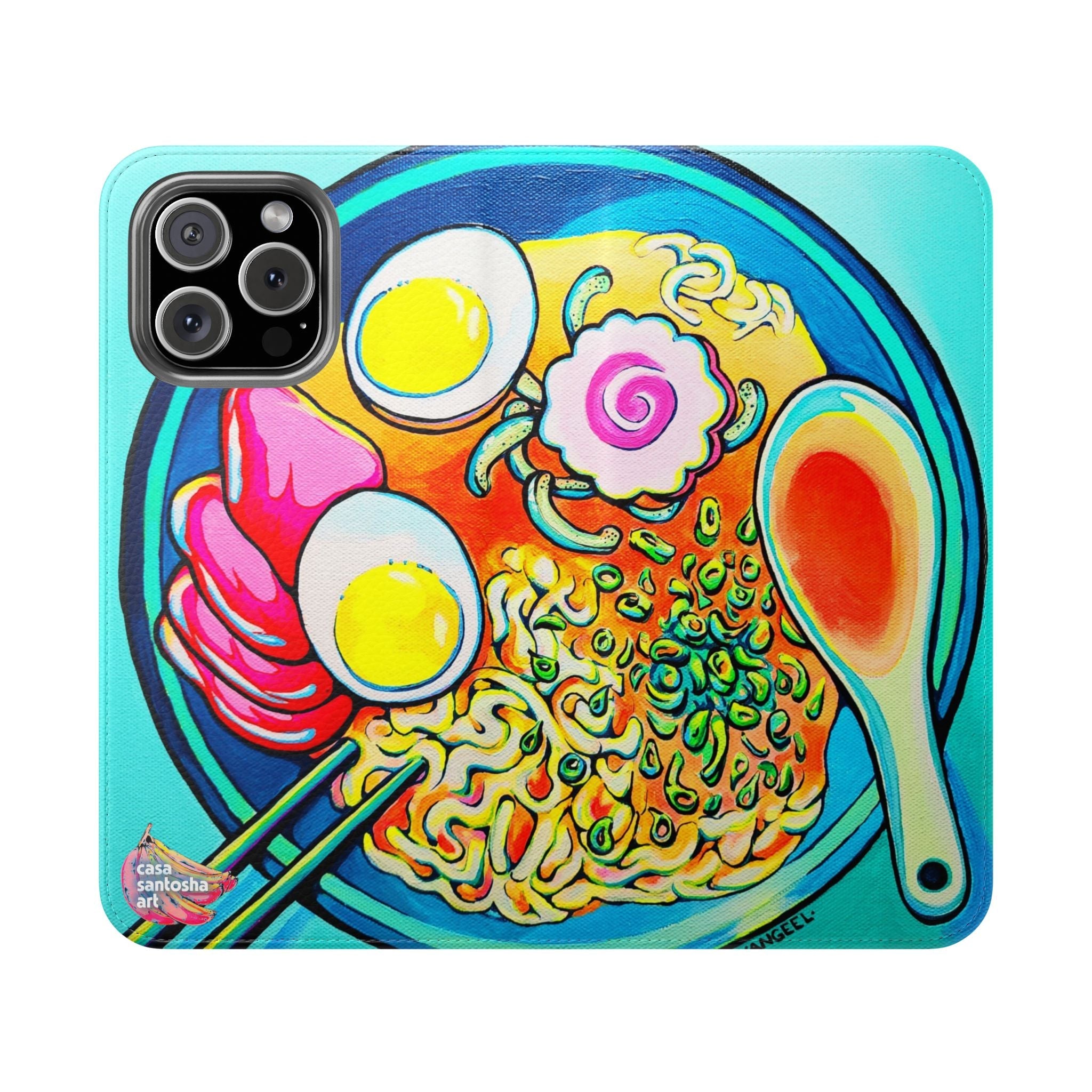 Neon Ramen Flip Phone Case – Wallet Cover with Card Slots
