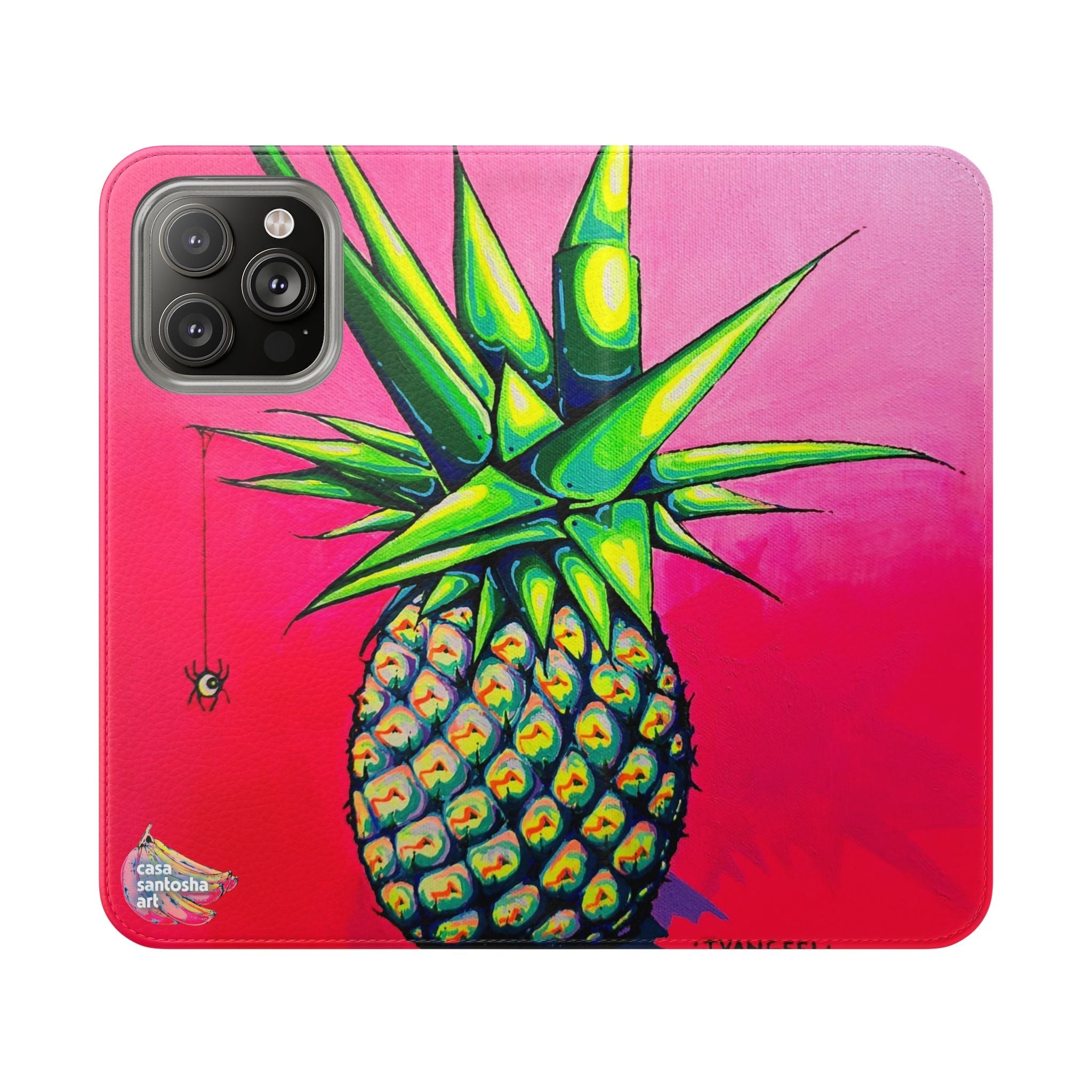 Neon Pineapple Flip Phone Case – Wallet Cover with Card Slots