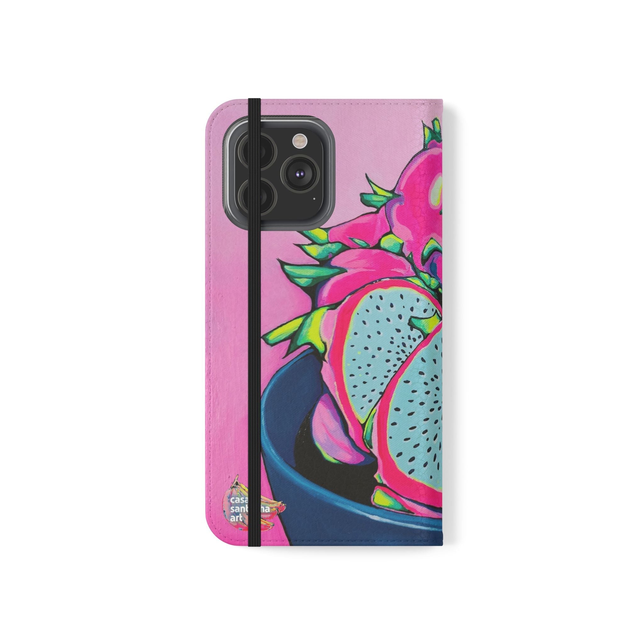 Neon Pink Dragon Fruit Flip Phone Case – Wallet Cover with Card Slots