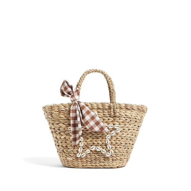 Star Woven Straw Beach Bag