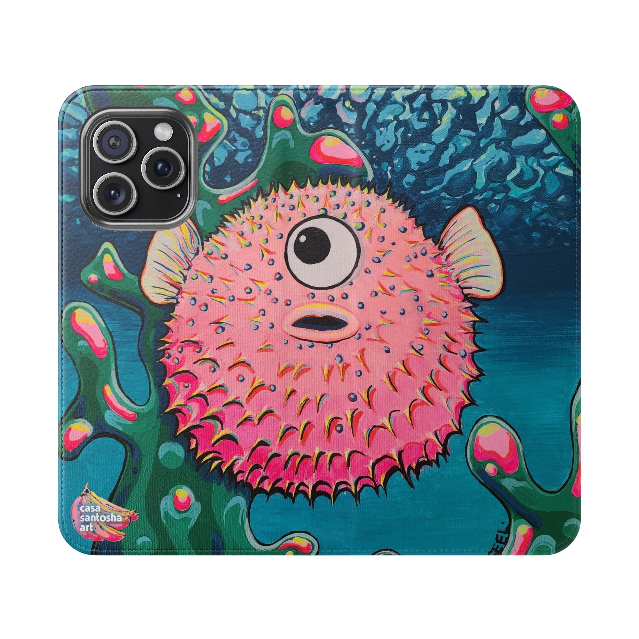 Cyclops Pufferfish Flip Phone Case – Wallet Cover with Card Slots