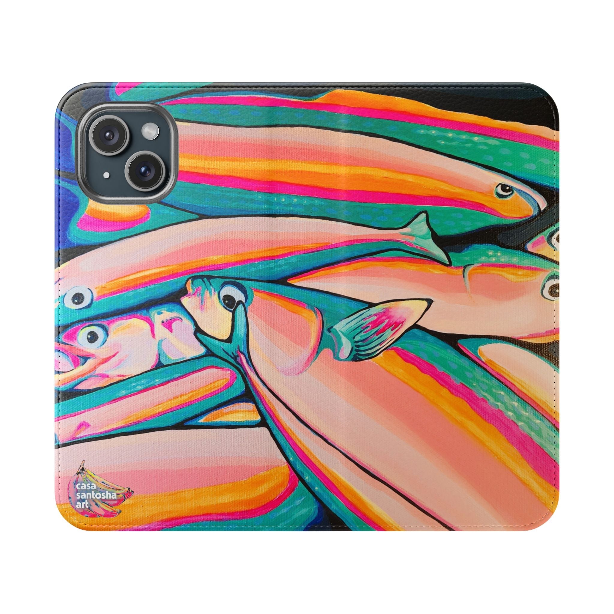 Neon Fish Flip Phone Case – Wallet Cover with Card Slots