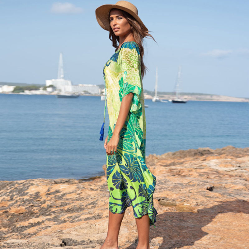 Flower Printed Vacation Bikini Cover Up