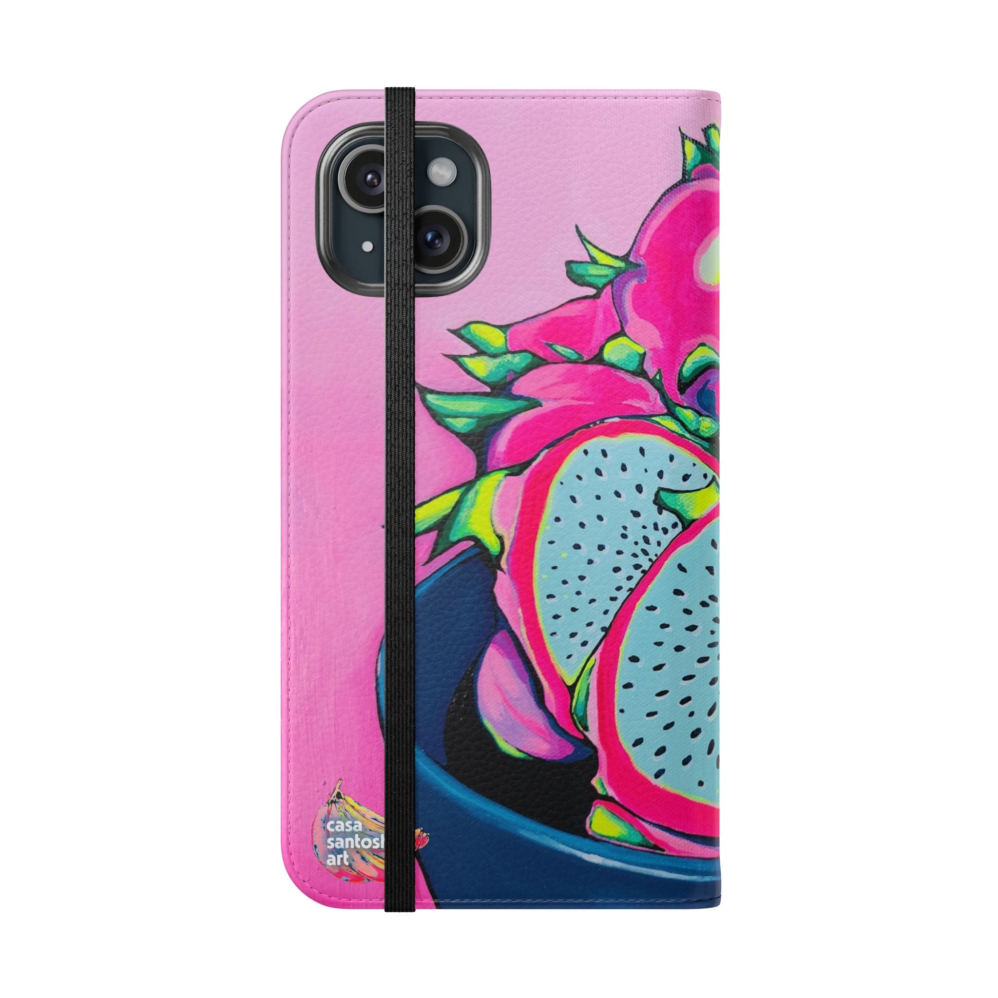 Neon Pink Dragon Fruit Flip Phone Case – Wallet Cover with Card Slots