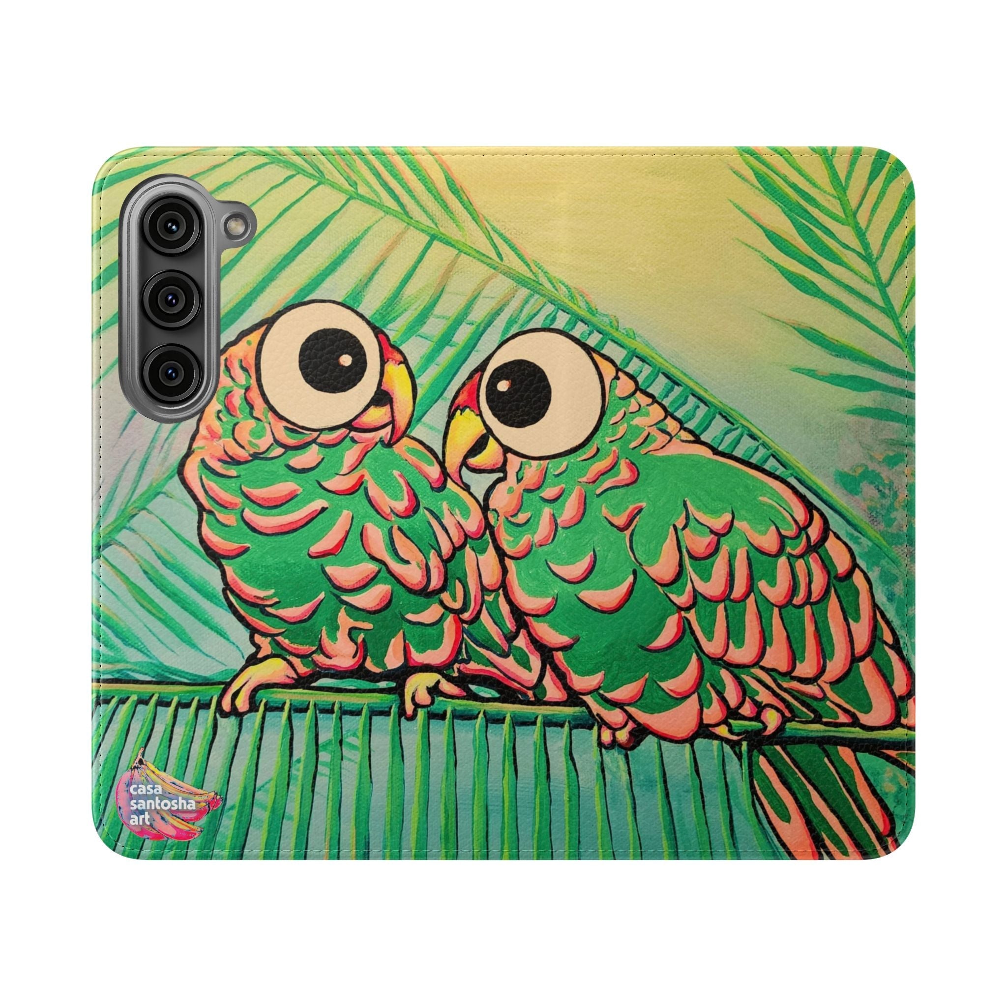 Chatty Cyclops Parrots Flip Phone Case – Wallet Cover with Card Slots