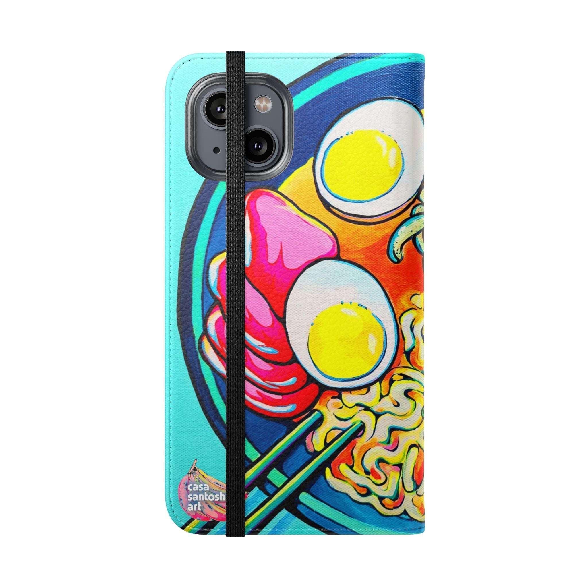 Neon Ramen Flip Phone Case – Wallet Cover with Card Slots