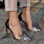 Snake Print Transparent High Heels