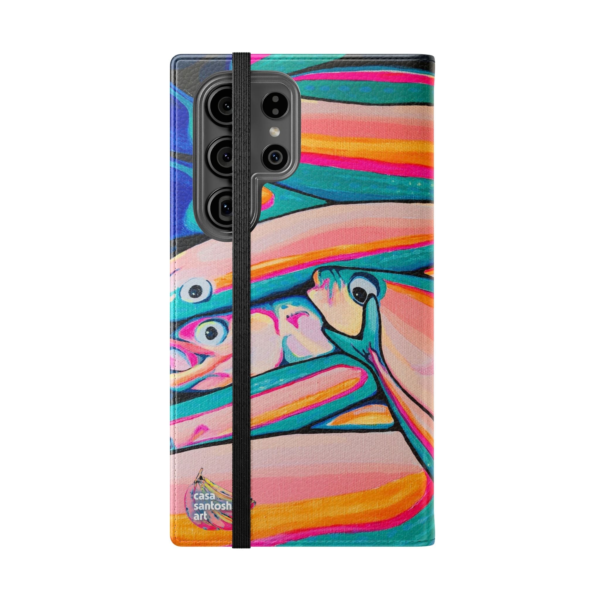 Neon Fish Flip Phone Case – Wallet Cover with Card Slots