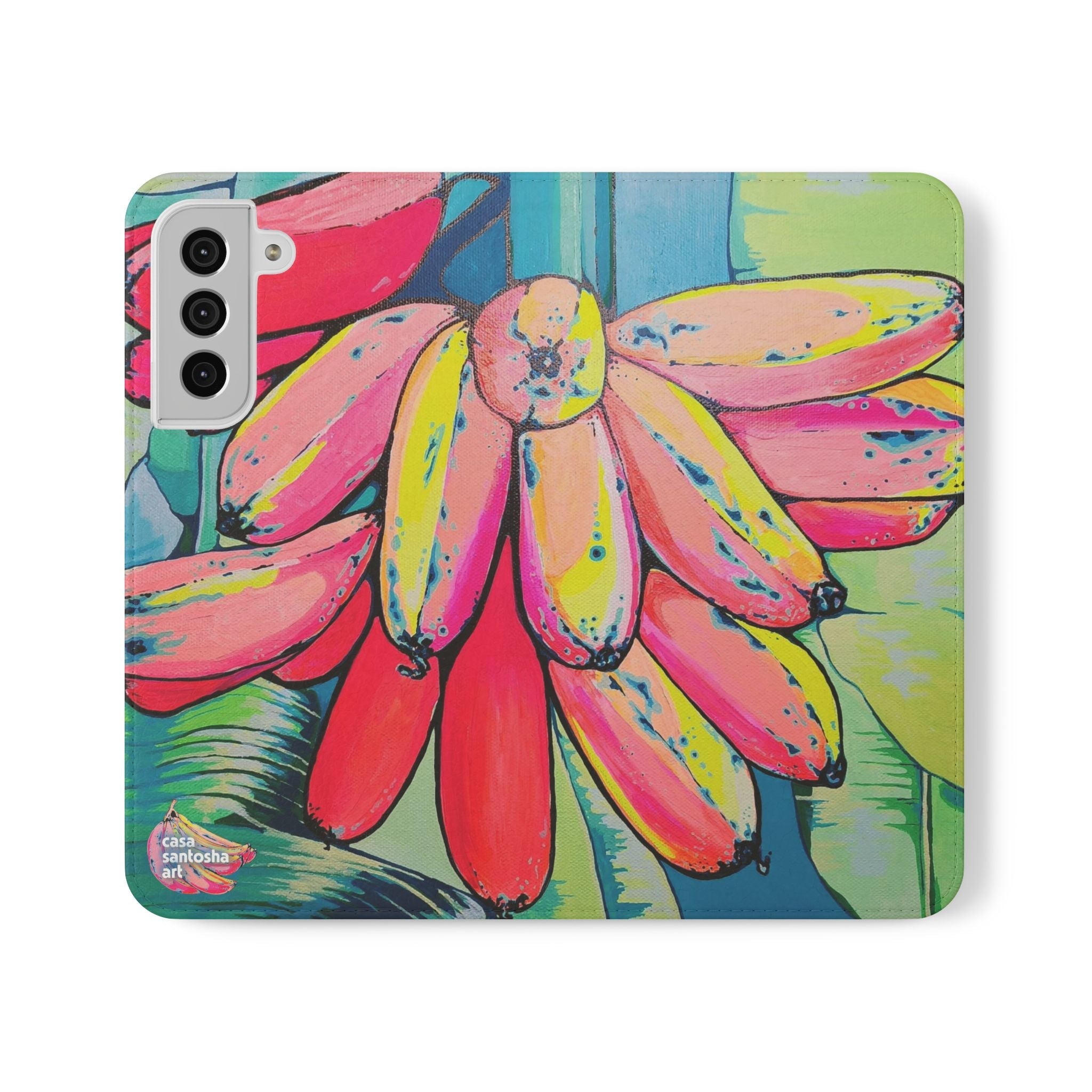 Neon Primitivo Bananas Flip Phone Case – Wallet Cover with Card Slots