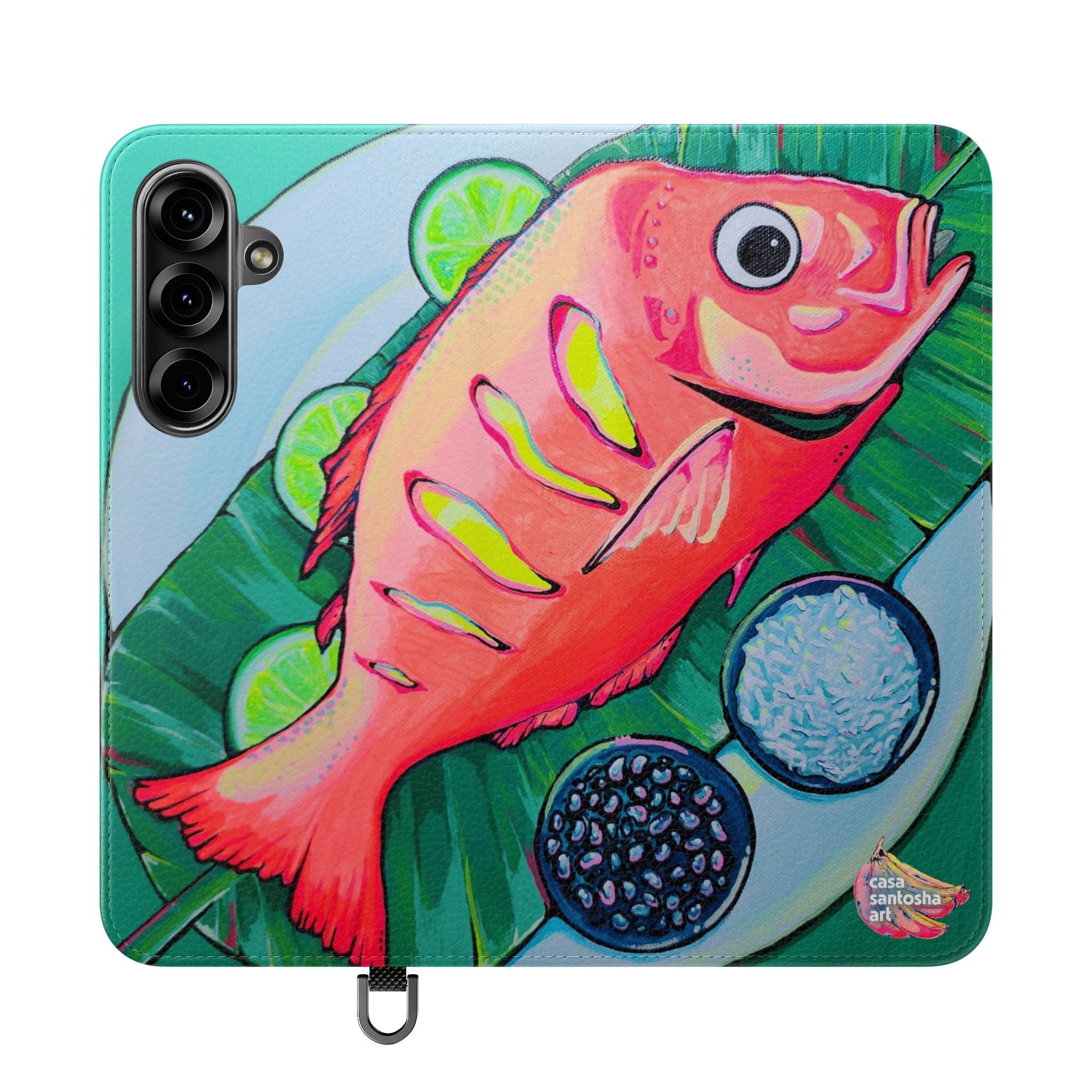 Neon Fried Fish Flip Phone Case – Wallet Cover with Card Slots