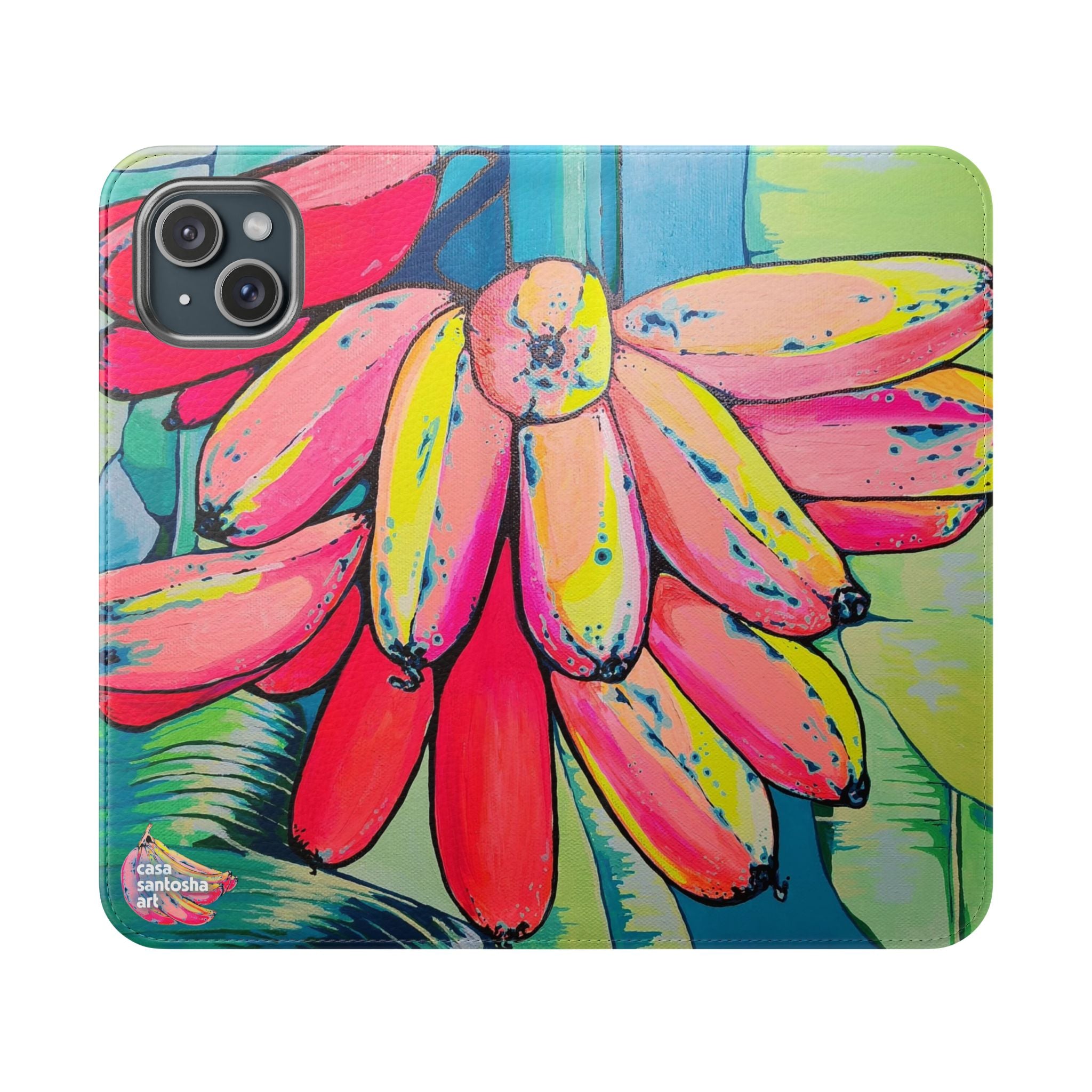 Neon Primitivo Bananas Flip Phone Case – Wallet Cover with Card Slots