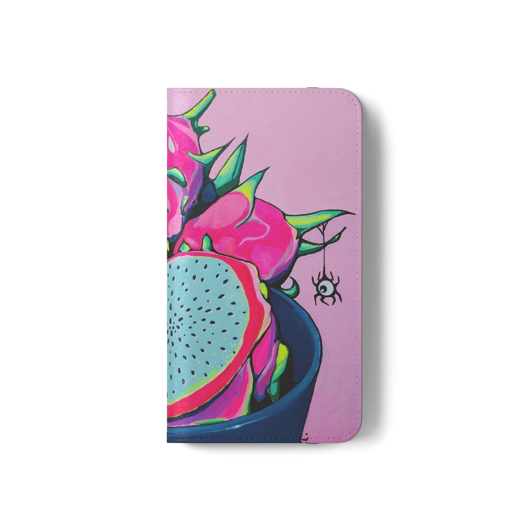 Neon Pink Dragon Fruit Flip Phone Case – Wallet Cover with Card Slots