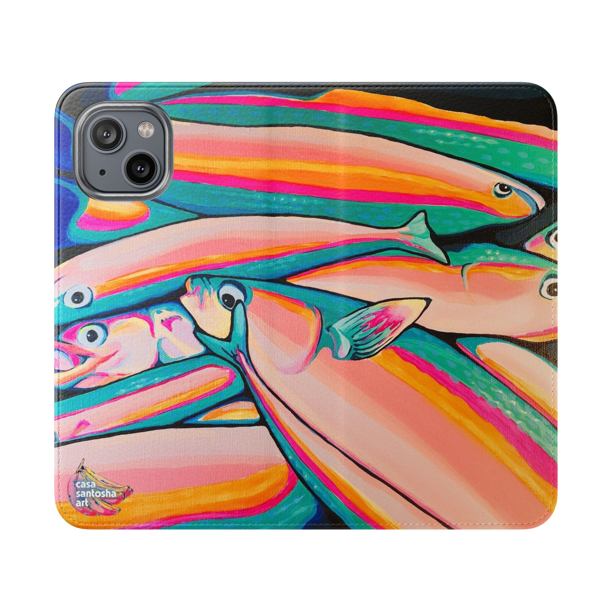 Neon Fish Flip Phone Case – Wallet Cover with Card Slots