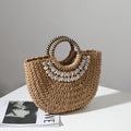 Retro Straw Bag Portable Semicircle Shell Handmade Straw Bag Woven Bag Women Seaside Vacation Beach Bag