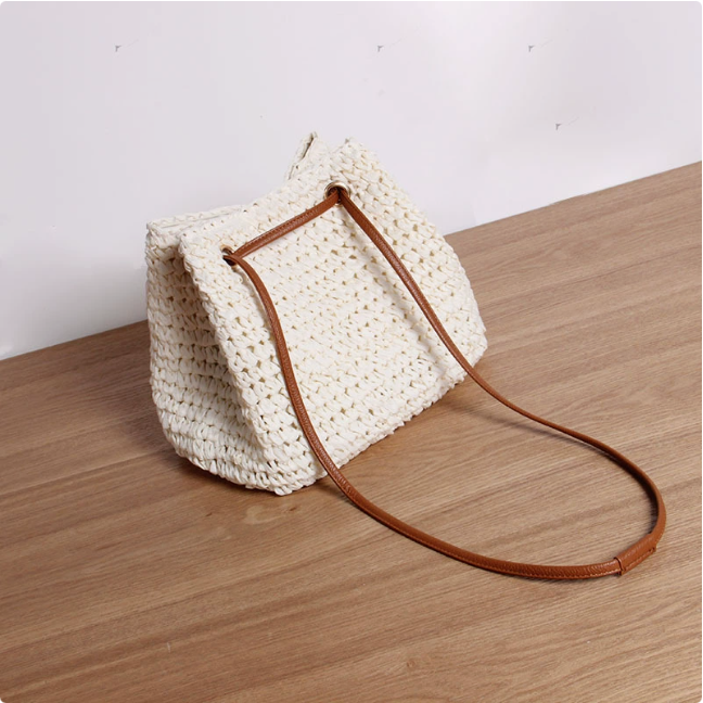 Simple Straw Bag One Shoulder Crossbody Straw Bag Woven Bag Women Seaside Vacation Beach Bag