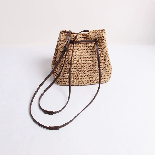 Simple Straw Bag One Shoulder Crossbody Straw Bag Woven Bag Women Seaside Vacation Beach Bag