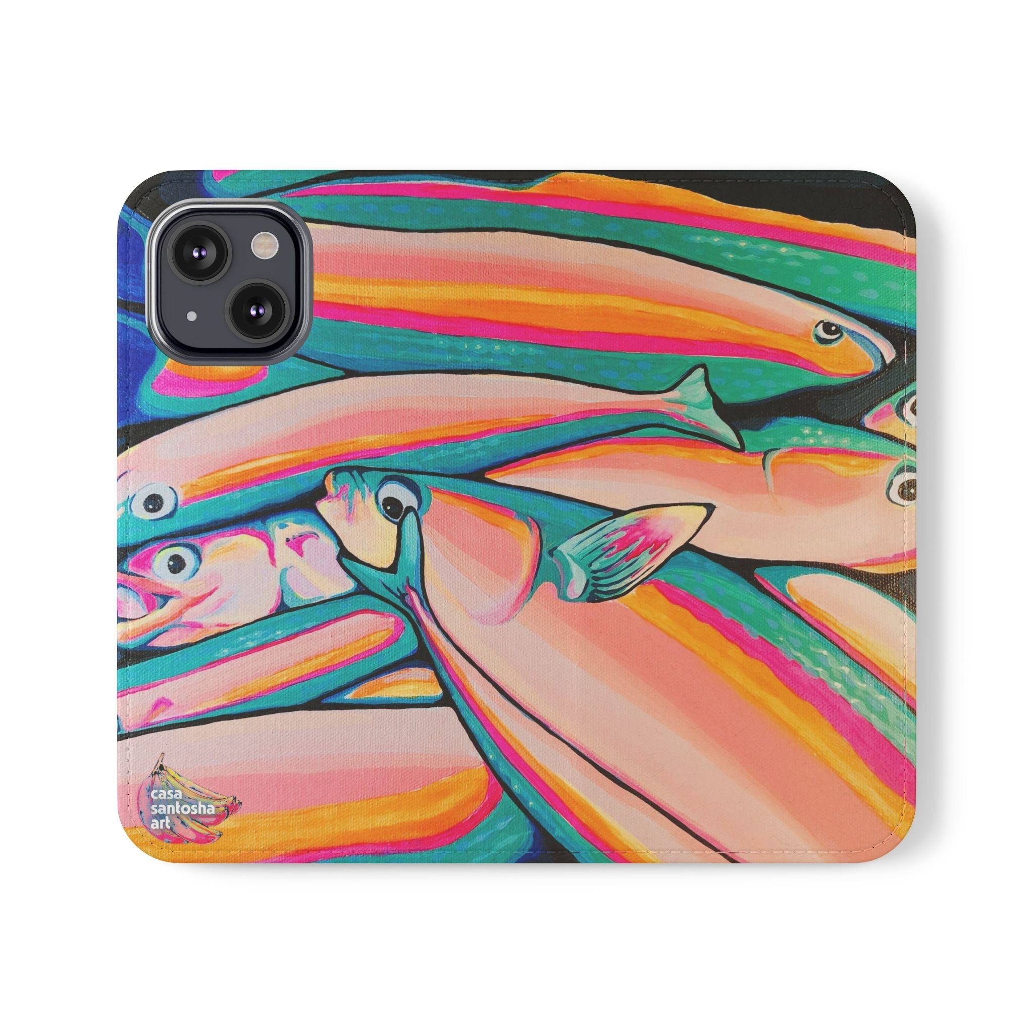 Neon Fish Flip Phone Case – Wallet Cover with Card Slots