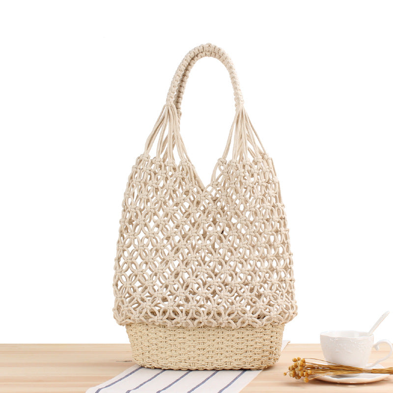 Hollow Out Cutout Shoulder Woven Bag Handmade Mesh Straw Bag Casual Forest Beach Bag