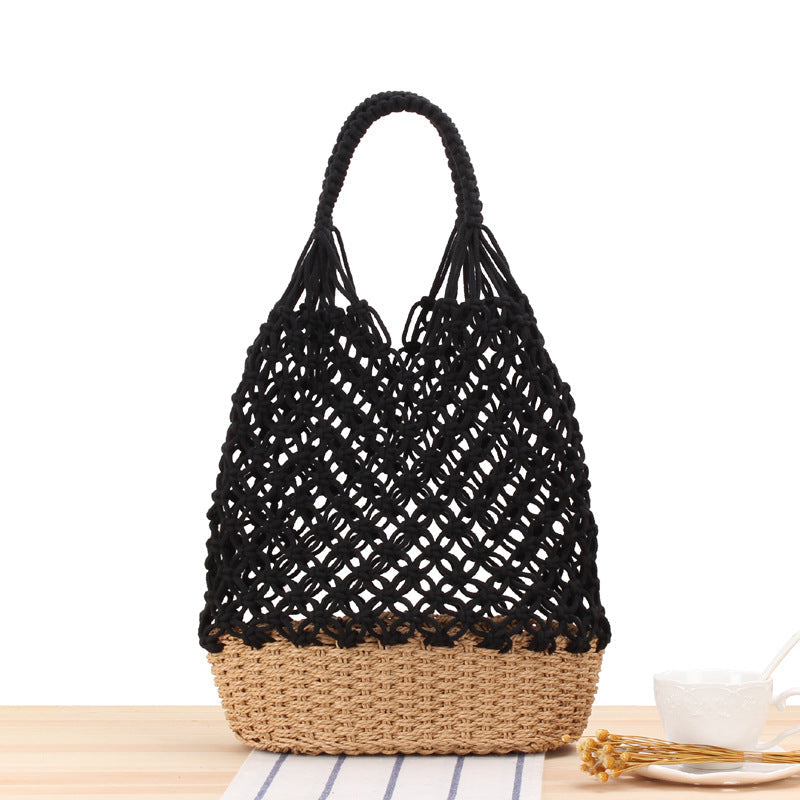 Hollow Out Cutout Shoulder Woven Bag Handmade Mesh Straw Bag Casual Forest Beach Bag