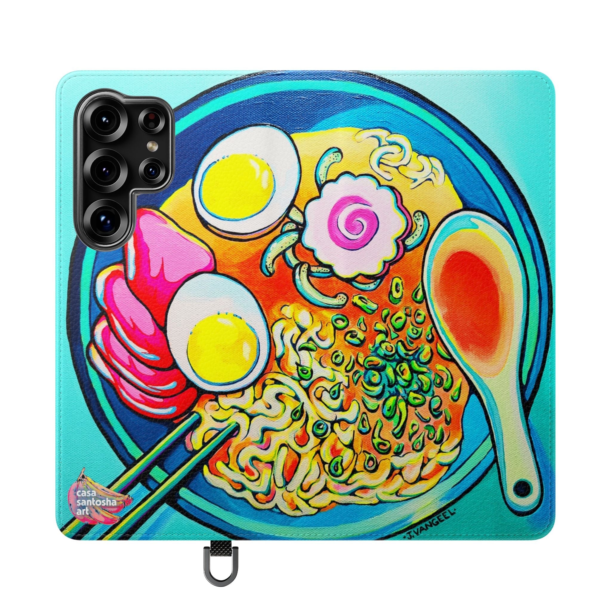 Neon Ramen Flip Phone Case – Wallet Cover with Card Slots