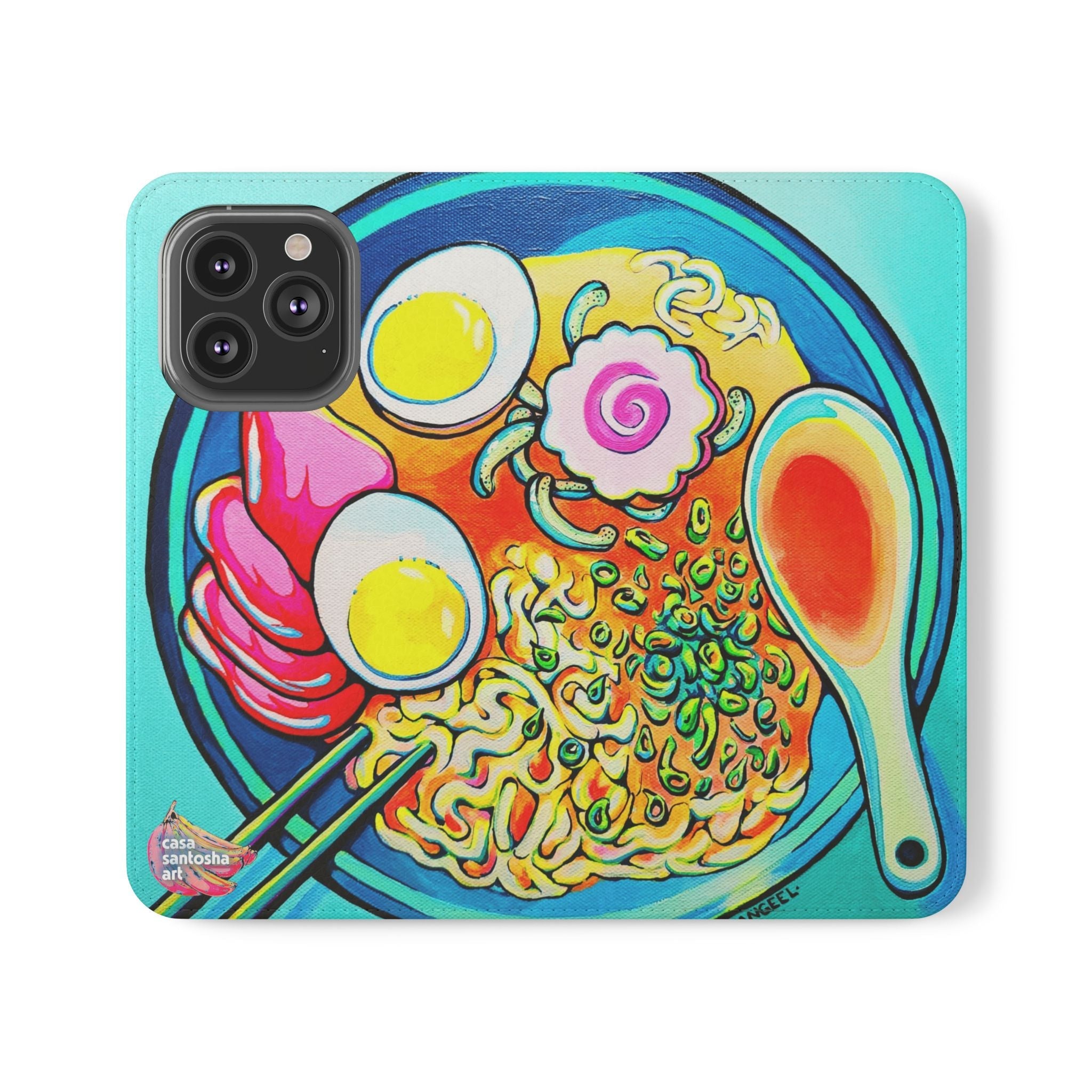 Neon Ramen Flip Phone Case – Wallet Cover with Card Slots
