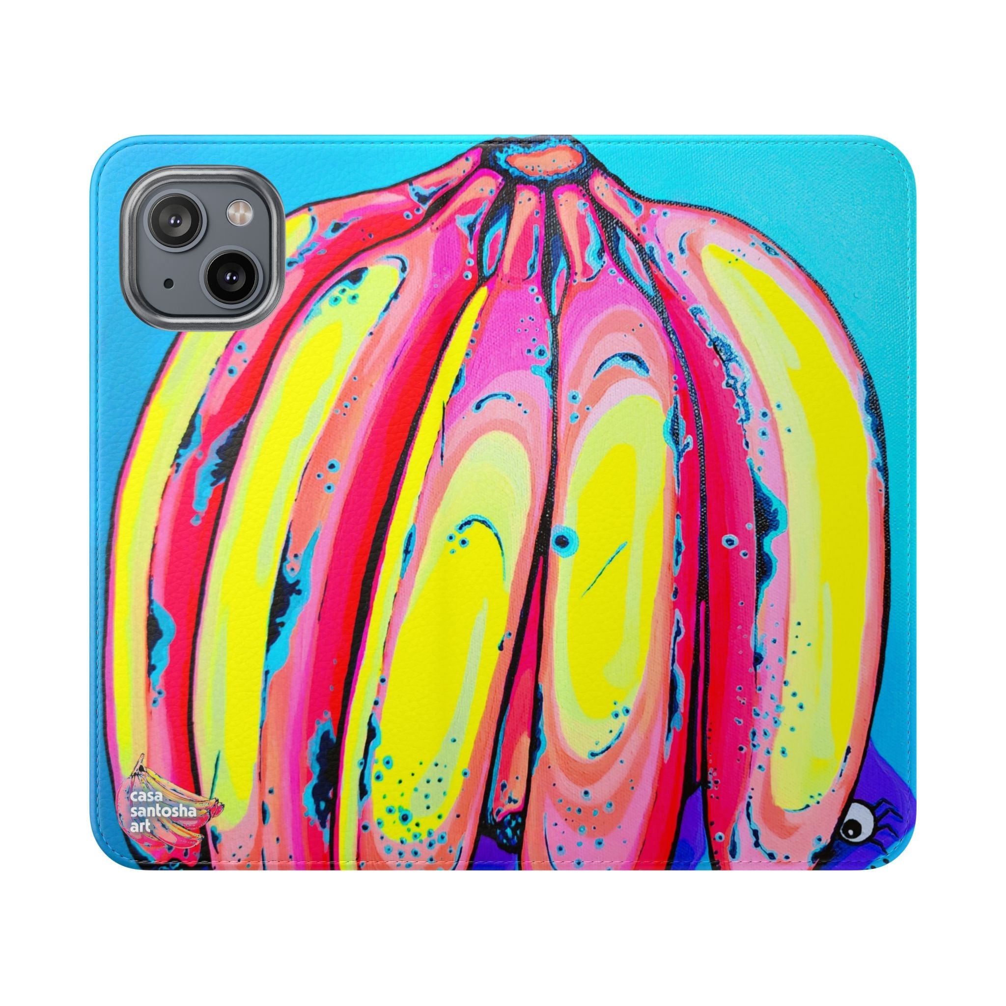 Neon Fat Bananas Flip Phone Case – Wallet Cover with Card Slots