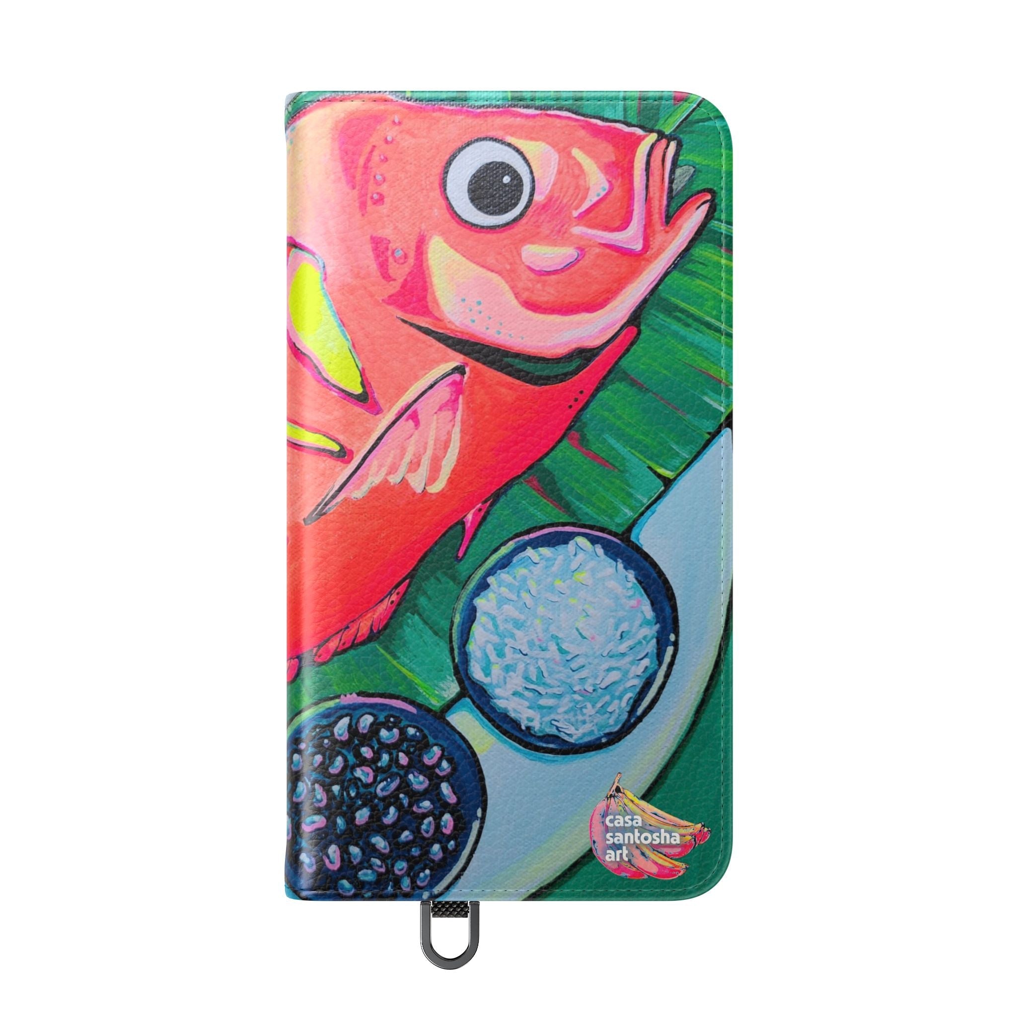 Neon Fried Fish Flip Phone Case – Wallet Cover with Card Slots