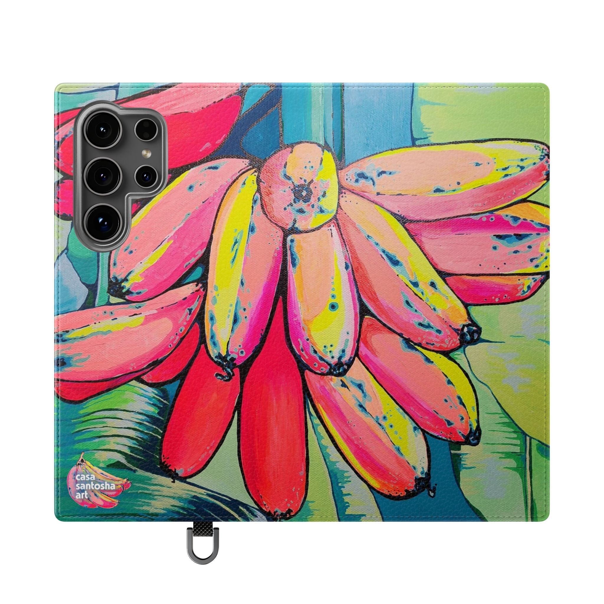 Neon Primitivo Bananas Flip Phone Case – Wallet Cover with Card Slots