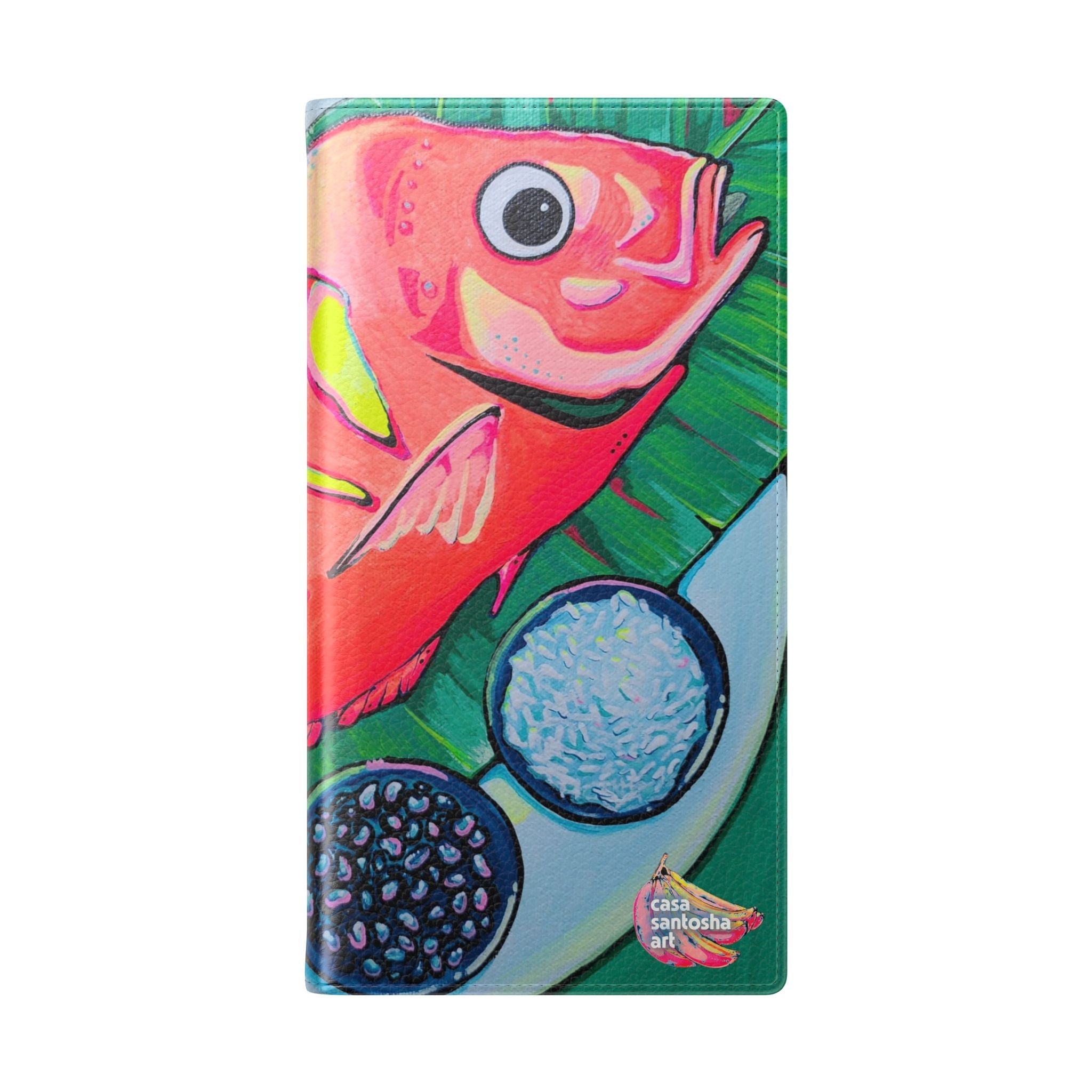 Neon Fried Fish Flip Phone Case – Wallet Cover with Card Slots
