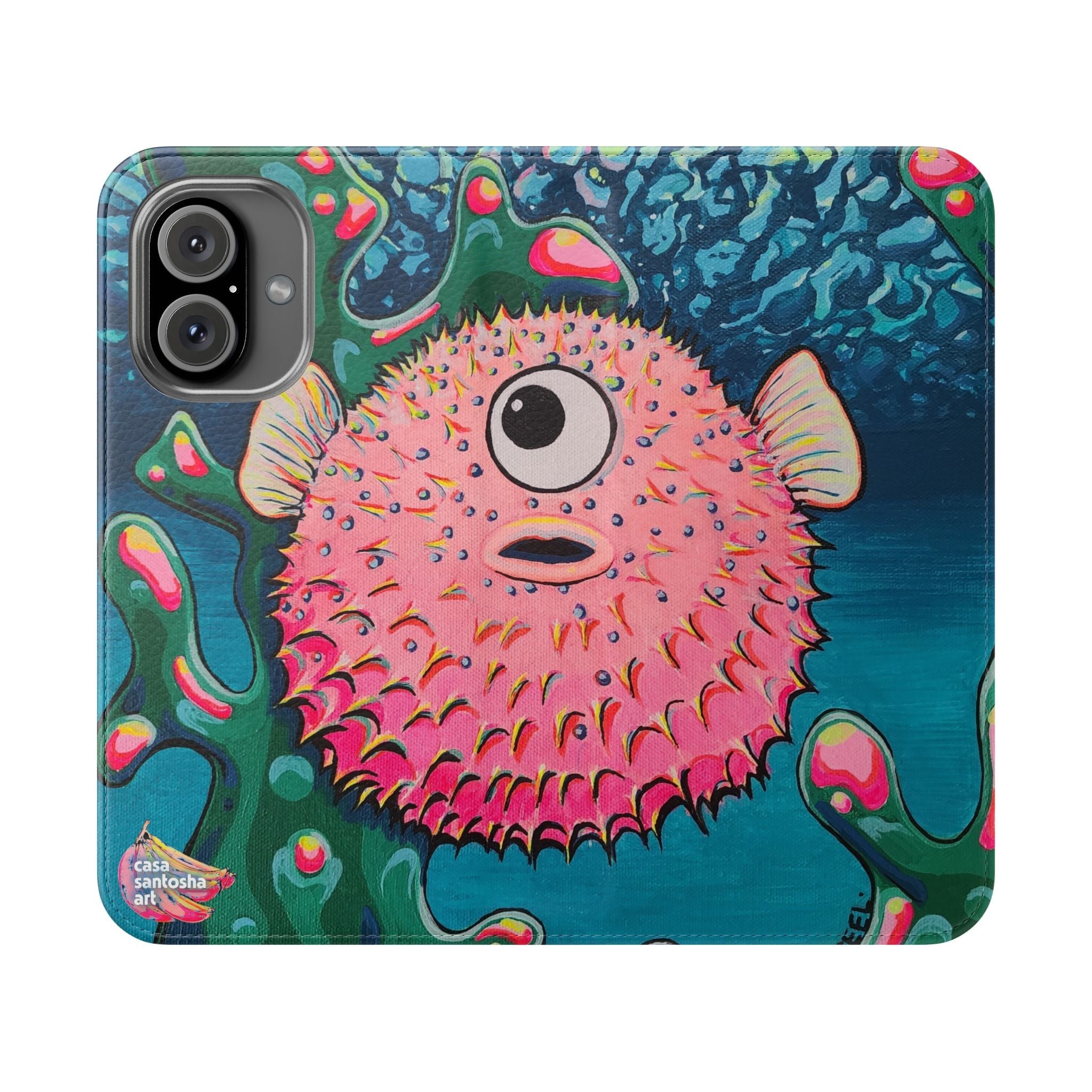 Cyclops Pufferfish Flip Phone Case – Wallet Cover with Card Slots