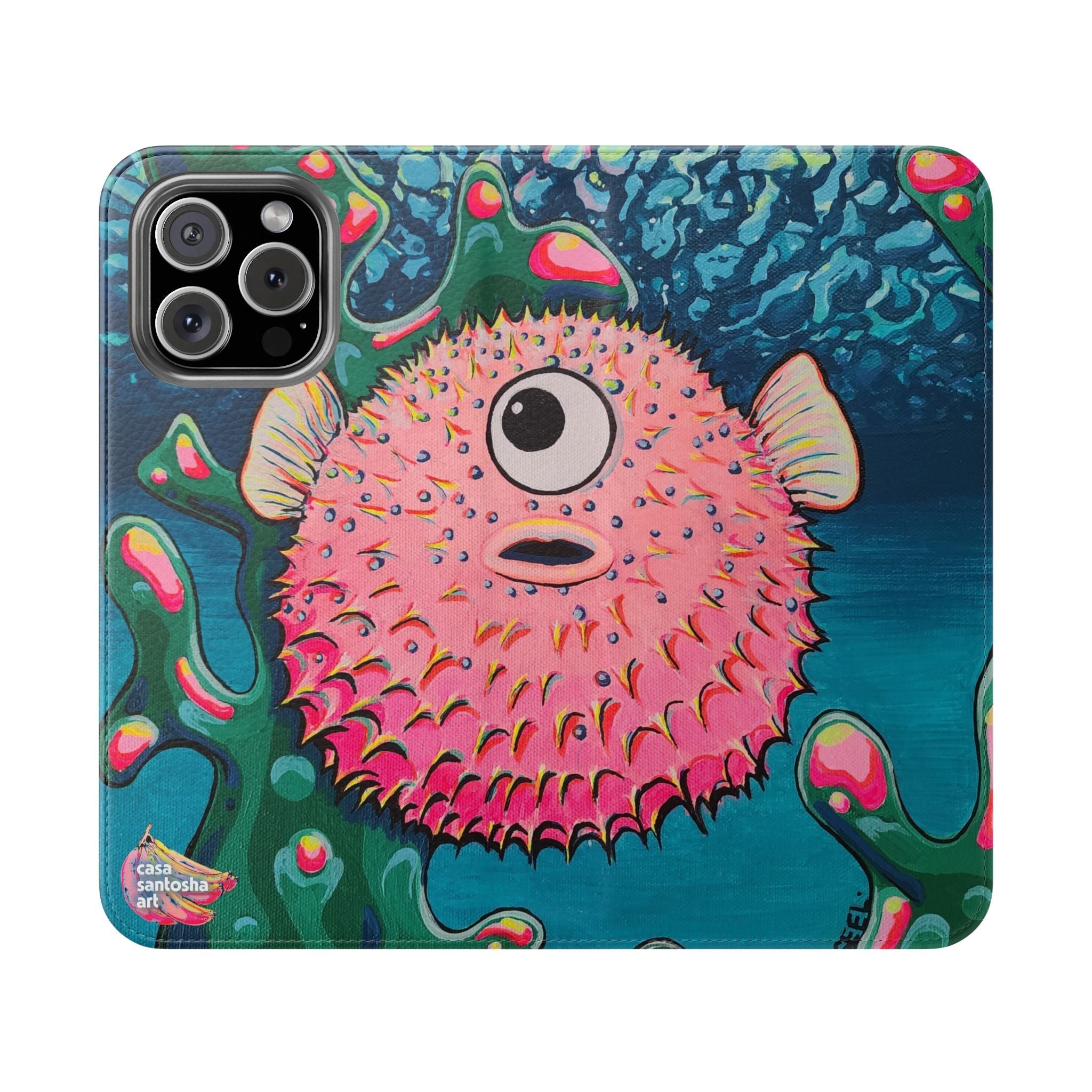 Cyclops Pufferfish Flip Phone Case – Wallet Cover with Card Slots