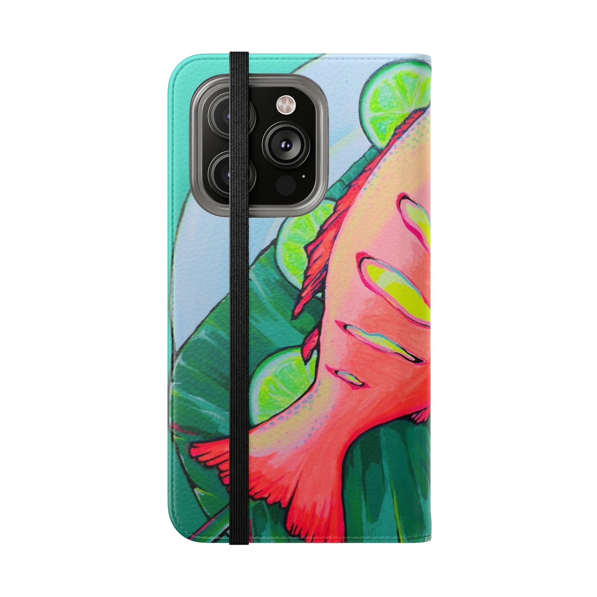 Neon Fried Fish Flip Phone Case – Wallet Cover with Card Slots