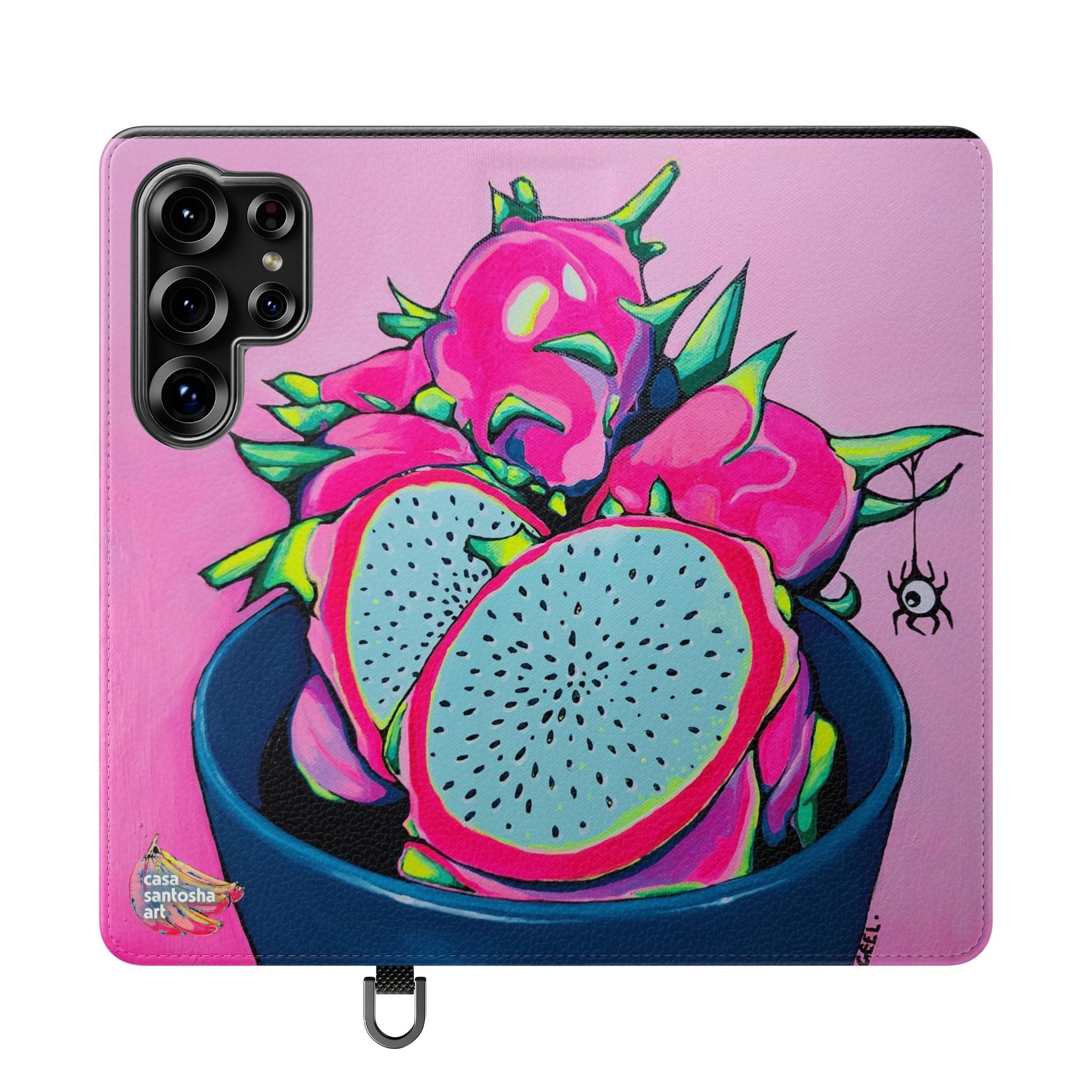 Neon Pink Dragon Fruit Flip Phone Case – Wallet Cover with Card Slots