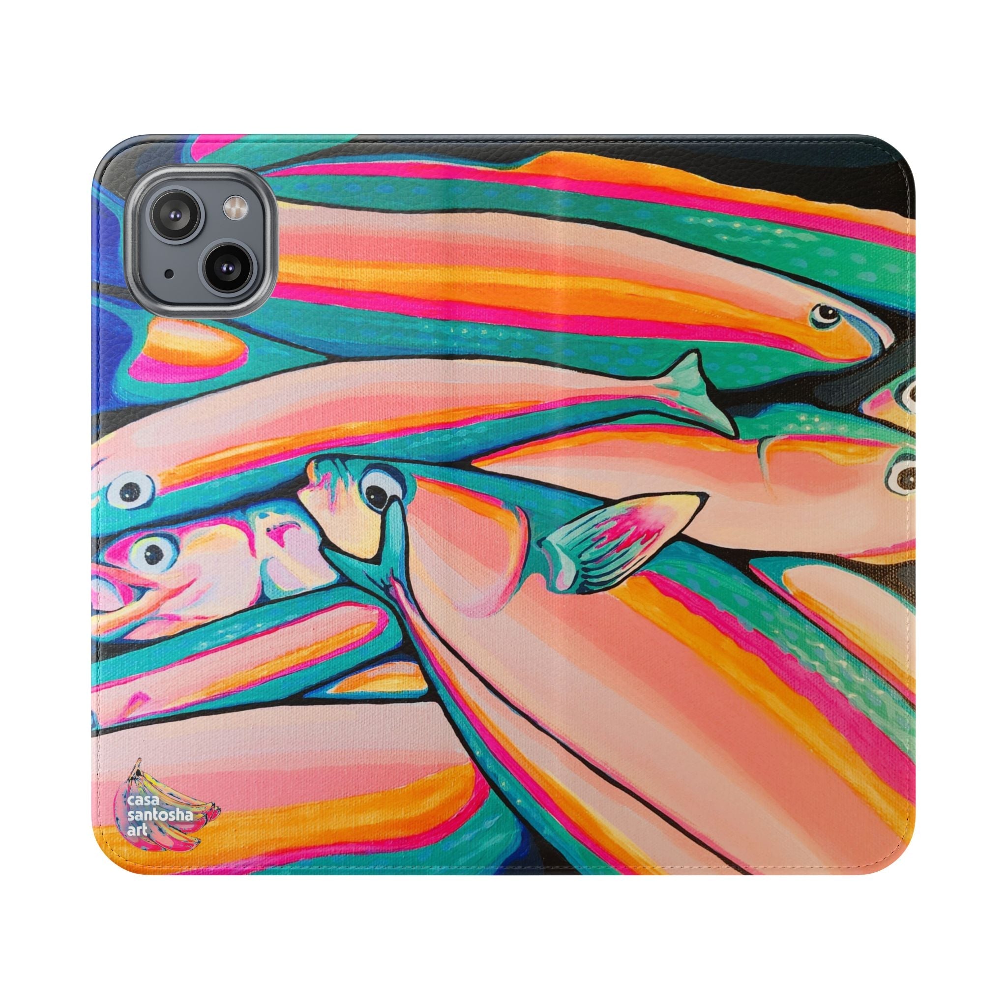 Neon Fish Flip Phone Case – Wallet Cover with Card Slots