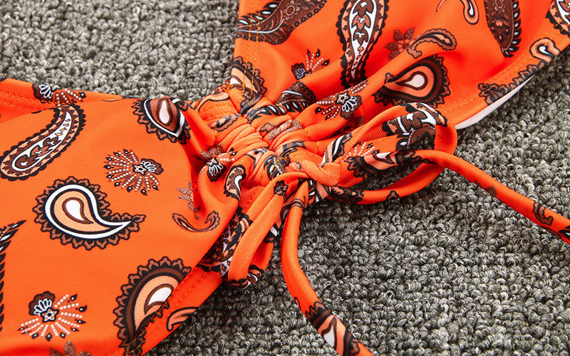 Split Spaghetti Strap Floral Print Bikini