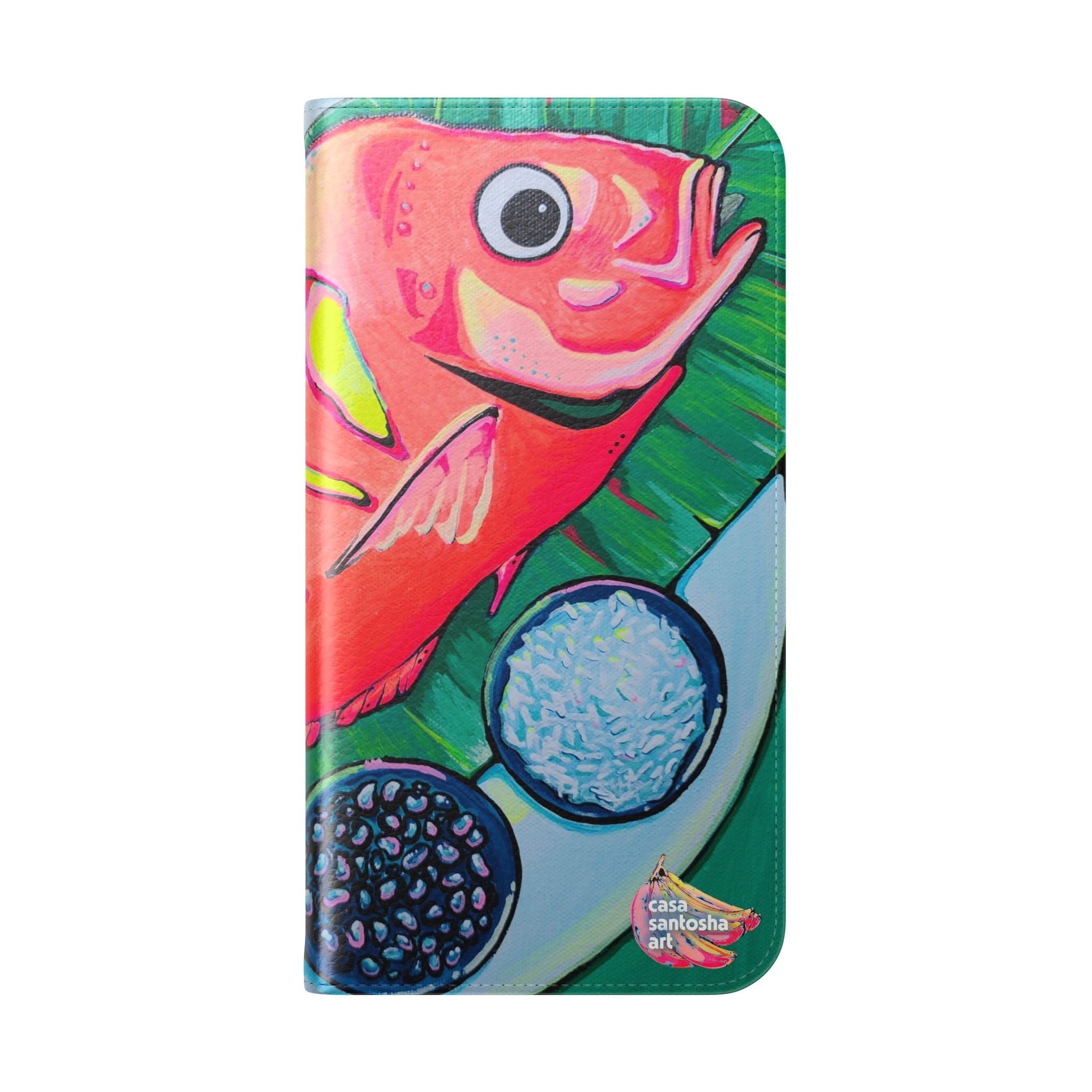 Neon Fried Fish Flip Phone Case – Wallet Cover with Card Slots
