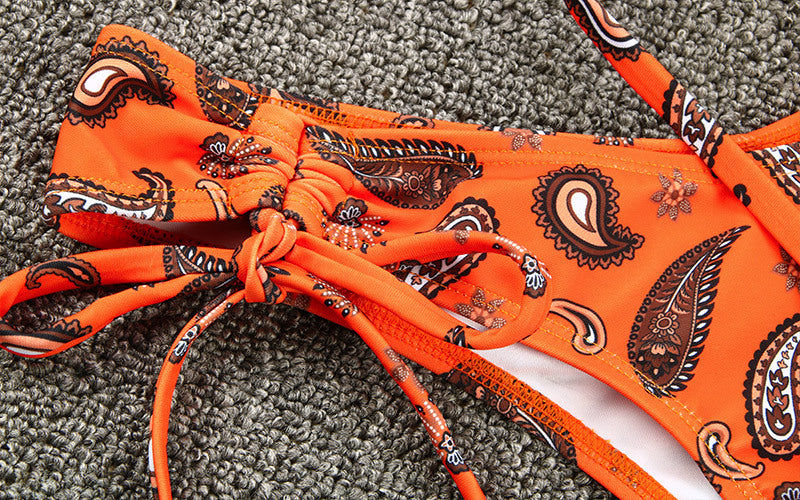 Split Spaghetti Strap Floral Print Bikini