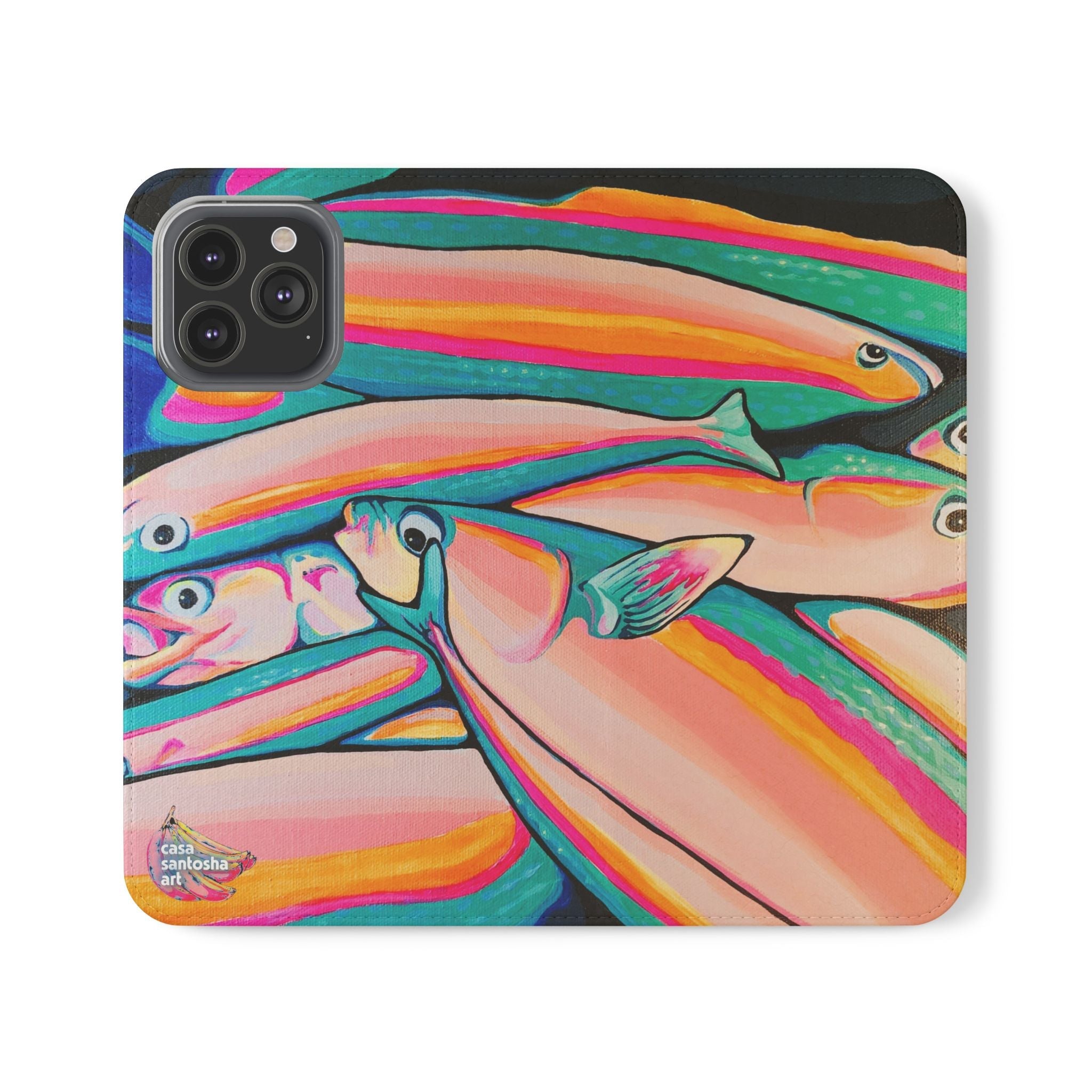 Neon Fish Flip Phone Case – Wallet Cover with Card Slots