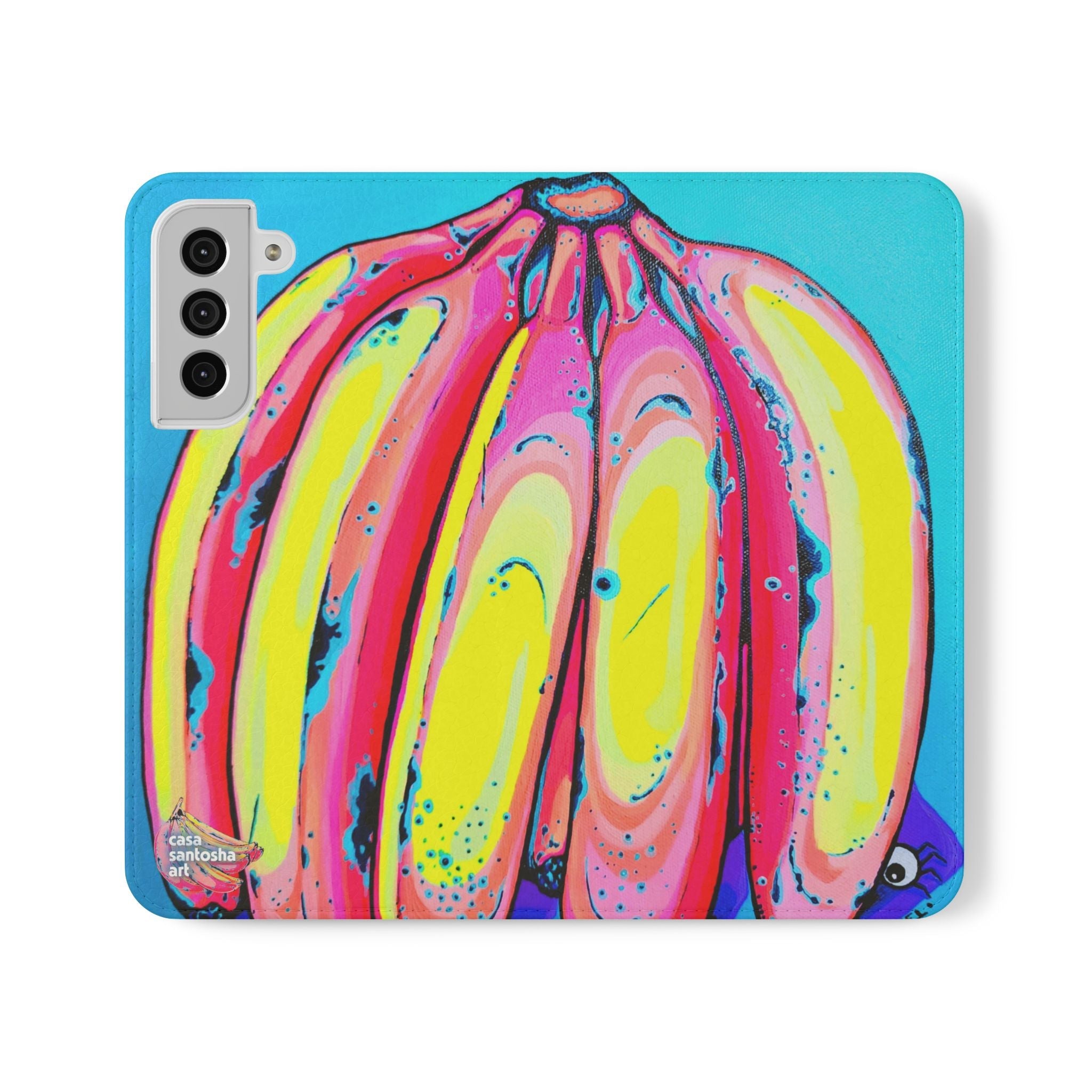 Neon Fat Bananas Flip Phone Case – Wallet Cover with Card Slots