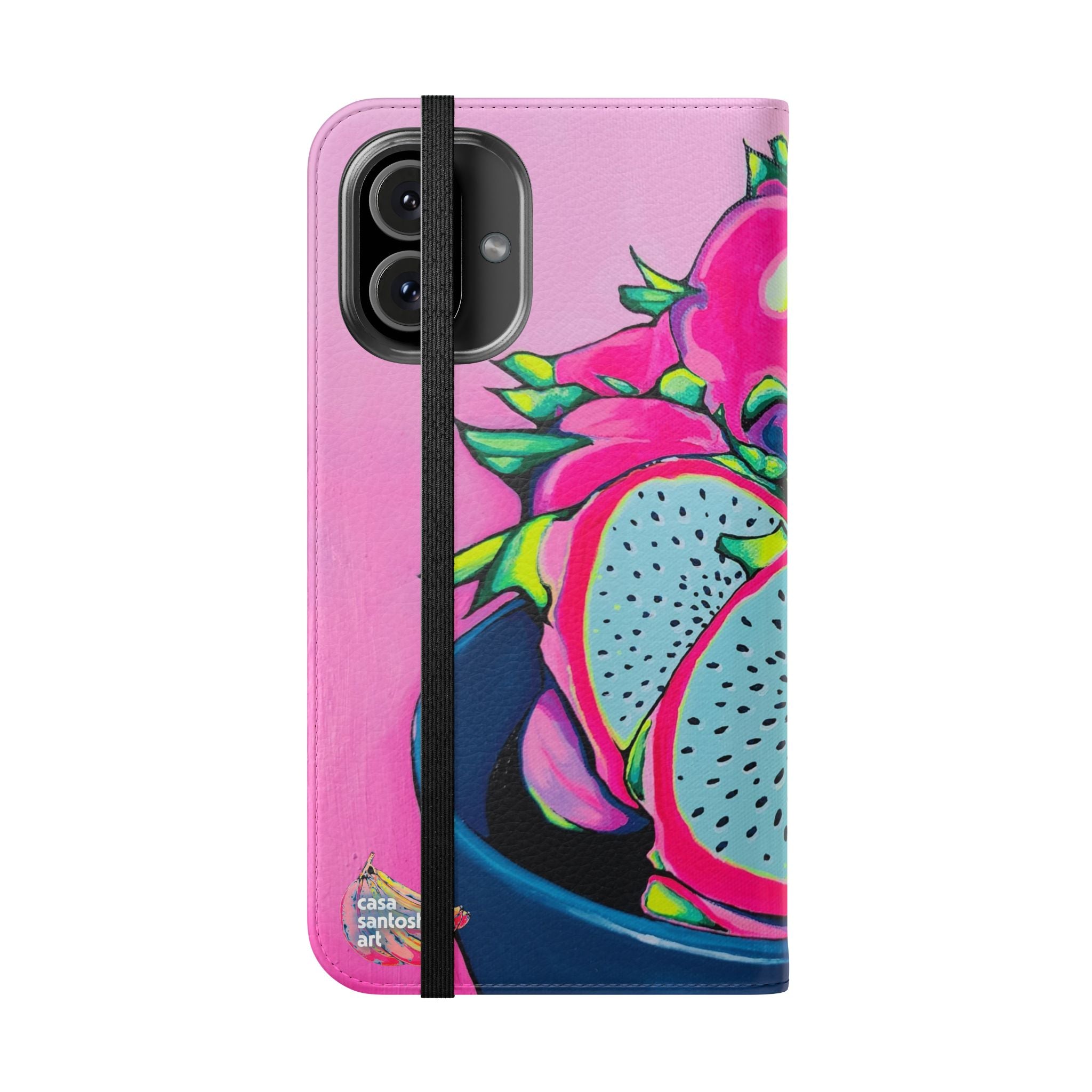 Neon Pink Dragon Fruit Flip Phone Case – Wallet Cover with Card Slots